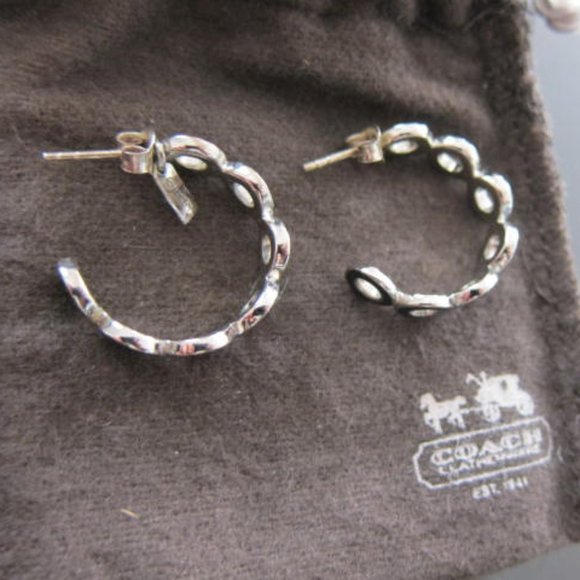 Authentic COACH Silver toned and black enamel hoop earrings - Picture 4 of 4